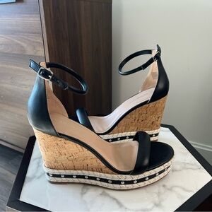 BCBGeneration Women Black Narida Ankle Strap Wedge Platform Sandals Size US 10